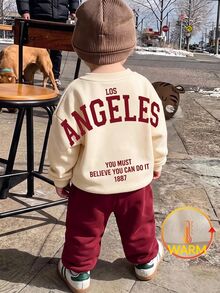 SHEIN Baby Boy Letter Print Long Sleeve Sweatshirt And Pants Casual Daily Outfit Set Christmas - Multicolor - View 1