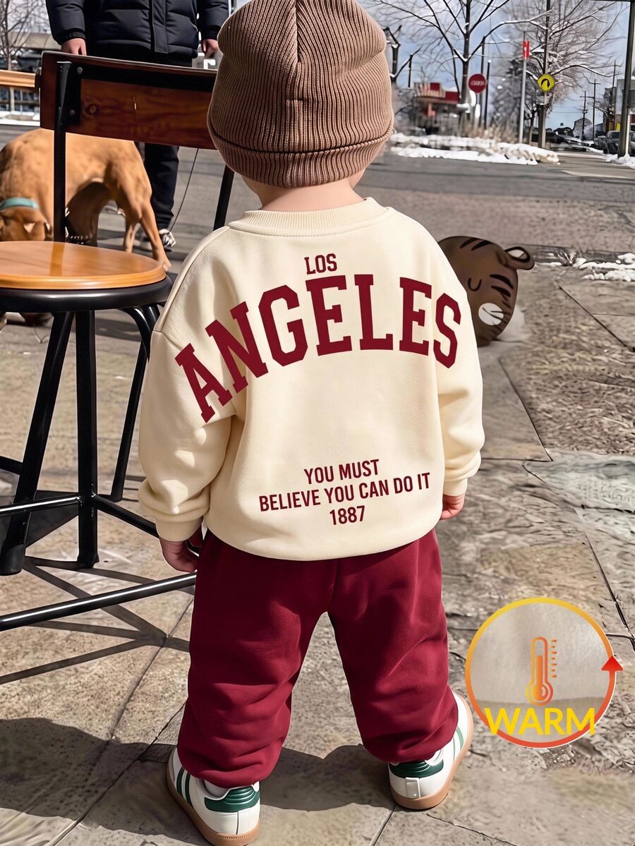 SHEIN Baby Boy Letter Print Long Sleeve Sweatshirt And Pants Casual Daily Outfit Set Christmas - Multicolor - View 1