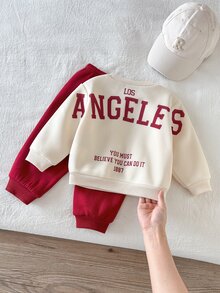 SHEIN Baby Boy Letter Print Long Sleeve Sweatshirt And Pants Casual Daily Outfit Set Christmas - Multicolor - View 4