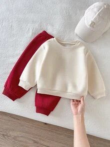 SHEIN Baby Boy Letter Print Long Sleeve Sweatshirt And Pants Casual Daily Outfit Set Christmas - Multicolor - View 2