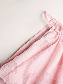 Tween Girl Casual Vacation Kids 3D Floral Textured Fabric Halter Neck A-Line Cute Dress For Tween Girl - Pink - View 3