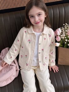 SHEIN Girls' Denim Jacket And Coat, Spring/Autumn New Arrival, Pastoral ...