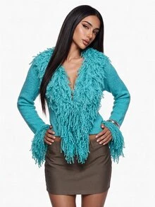 Sweetina Women's Solid Color Casual Versatile Daily Wear Cardigan - Teal Blue - View 5