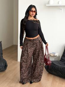 Coolane Women's Plus Size Fall Winter Formal Sexy Office Streetwear Daily Wear Gym Casual Hippie Leopard Print Brown Elastic Waistband Mid Rise Banana Pants - Coffee Brown - View 6