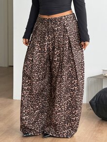 Coolane Women's Plus Size Fall Winter Formal Sexy Office Streetwear Daily Wear Gym Casual Hippie Leopard Print Brown Elastic Waistband Mid Rise Banana Pants - Coffee Brown - View 7
