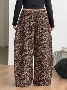 Coolane Women's Plus Size Fall Winter Formal Sexy Office Streetwear Daily Wear Gym Casual Hippie Leopard Print Brown Elastic Waistband Mid Rise Banana Pants - Coffee Brown - View 8