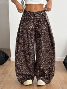 Coolane Women's Plus Size Fall Winter Formal Sexy Office Streetwear Daily Wear Gym Casual Hippie Leopard Print Brown Elastic Waistband Mid Rise Banana Pants - Coffee Brown - View 1