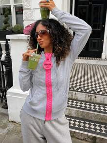 Rovax Women's Street Fashion Zip Pocket Long Sleeve Sweatshirt - Grey - View 4