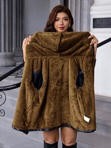 SHEIN Clasi 大尺碼女款保暖內裡時尚百搭日常休閒夾克外套 冬季 - 黑色 - 查看 10