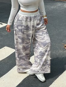 Muchica Plus-Size, Loose-Fitting Streetwear Casual Baggy-Style Sweatpants Featuring A Retro Camouflage Print, A Contrasting Drawstring Waistband, Pockets - Multicolor - View 5