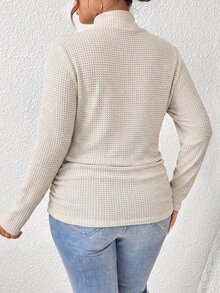 SHEIN Frenchy Plus Size Women's Solid Color Round Neck Long Sleeve Ruched Casual T-Shirt Fall/Winter Casual Daily Going Out T-Shirt For Women Casual Office Teacher - Multicolor - View 3