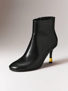 Hauture Women's Round-Toe Stiletto Heeled Ankle Boots, Simple And Suitable For Commuting, Dates, Everyday Wear, And Parties. - Black - View 8