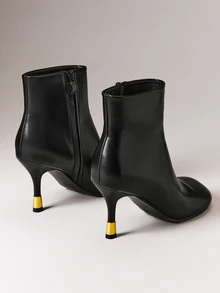 Hauture Women's Round-Toe Stiletto Heeled Ankle Boots, Simple And Suitable For Commuting, Dates, Everyday Wear, And Parties. - Black - View 2
