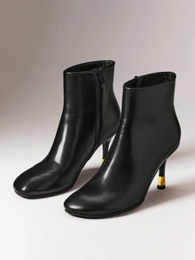 Hauture Women's Round-Toe Stiletto Heeled Ankle Boots, Simple And Suitable For Commuting, Dates, Everyday Wear, And Parties. - Black - View 6