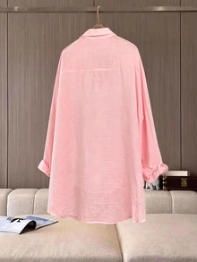 Franclia 大尺碼女款純色單排扣休閒優雅百搭日常出遊襯衫 秋季辦公度假 粉色 - 粉色 - 查看 2