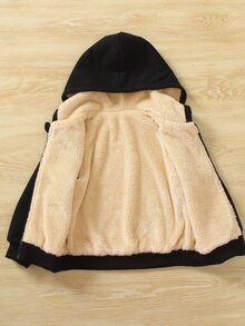 SHEIN 男童舒適羊羔絨內裡連帽拉鍊夾克，保暖抓絨加厚冬季外套，適合休閒上學、戶外玩耍與雪天 - 黑色 - 查看 8
