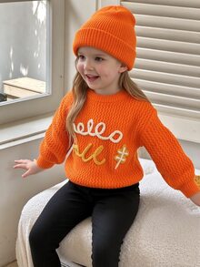 SHEIN Young Girl Hand-Embroidered Woven Flowers Cute Soft, Warm, Casual And Versatile Sweaters,Suitable For Daily Autumn - Orange - View 6