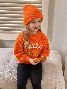 SHEIN Young Girl Hand-Embroidered Woven Flowers Cute Soft, Warm, Casual And Versatile Sweaters,Suitable For Daily Autumn - Orange - View 8