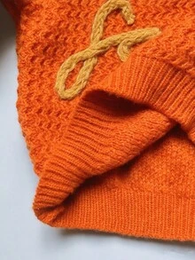 SHEIN Young Girl Hand-Embroidered Woven Flowers Cute Soft, Warm, Casual And Versatile Sweaters,Suitable For Daily Autumn - Orange - View 7