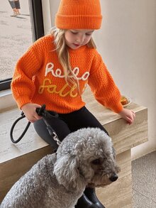 SHEIN Young Girl Hand-Embroidered Woven Flowers Cute Soft, Warm, Casual And Versatile Sweaters,Suitable For Daily Autumn - Orange - View 4
