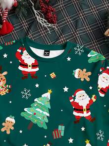Manfinity Homme Men's Christmas Pattern Print Top And Pants Loungewear Set - Green - View 4