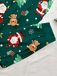 Manfinity Homme Men's Christmas Pattern Print Top And Pants Loungewear Set - Green - View 5