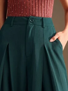 Anewsta Essential Women's Solid Color Wide Leg Flared Suit Pants - Dark Green - View 1