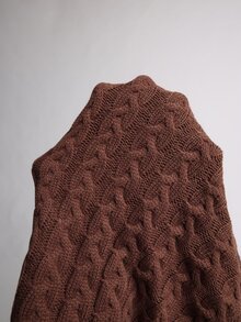 Elenzga Plus Size V-Neck Button Cable Knit Lantern Sleeve Sweater, Casual And Comfortable - Brown - View 9