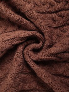 Elenzga Plus Size V-Neck Button Cable Knit Lantern Sleeve Sweater, Casual And Comfortable - Brown - View 8