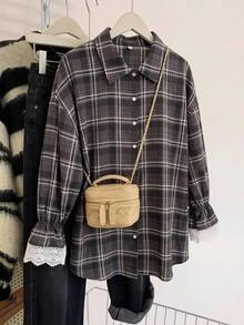 SHEIN CURVE+ Plus Size Long Sleeve Casual Striped Shirt,Fall Women Clothes - Multicolor - View 3