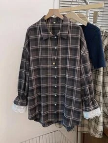 SHEIN CURVE+ Plus Size Long Sleeve Casual Striped Shirt,Fall Women Clothes - Multicolor - View 7