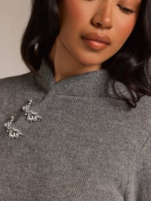 COSMINA Women's Casual Elegant Rhinestone Embellished Sweater - Apricot - View 3