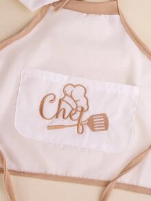 SHEIN 0-6 Month Newborn Photography Outfits Little Chef Embroidery Baby Boy Girl White Chef Hat And Apron Set Color Contrast Infant Photo Shooting Props - White - View 9