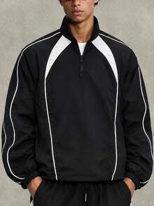 Manfinity Roghcode Men's Colorblock Casual Versatile Daily Travel Long Sleeve Jacket, Goth - Black - View 3