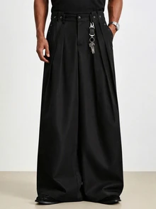 TOKVUE Men's Solid Color Pleated Eyelet Design Wide Leg Loose Casual Pants - Multicolor - View 3