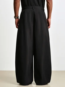 TOKVUE Men's Solid Color Pleated Eyelet Design Wide Leg Loose Casual Pants - Multicolor - View 2