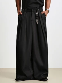 TOKVUE Men's Solid Color Pleated Eyelet Design Wide Leg Loose Casual Pants - Multicolor - View 4
