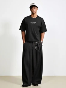 TOKVUE Men's Solid Color Pleated Eyelet Design Wide Leg Loose Casual Pants - Multicolor - View 6