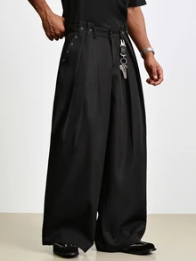 TOKVUE Men's Solid Color Pleated Eyelet Design Wide Leg Loose Casual Pants - Multicolor - View 5