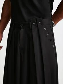 TOKVUE Men's Solid Color Pleated Eyelet Design Wide Leg Loose Casual Pants - Multicolor - View 7