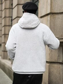 Major Grit Men's Plush Embroidered Zip-Up Hooded Jacket - White - View 2