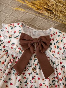 Young Girl Bow Decor Kids All-Over Print Casual Daily Summer Dress - Multicolor - View 7