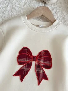 Cozy Pixies Newborn Baby Knitted Autumn/Winter Sweatshirt Dress, Large Butterfly Embroidery Patchwork Burgundy Plaid Skirt, Cute Vacation Holiday Cute Kawaii - Multicolor - View 3