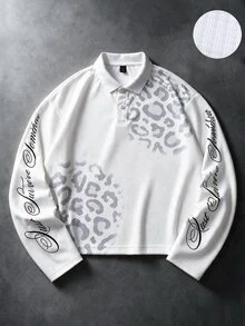 ROMWE MEN Street Life Leopard Print Graphic Loose Polo Shirt Streetwear Vintage - White - View 6