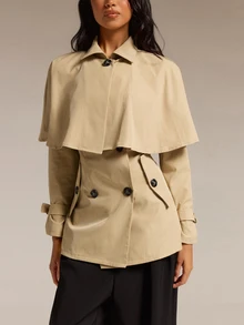 COSMINA Women's Solid Color Fashion Versatile Daily Casual Trench Coat Jacket - Apricot - View 3