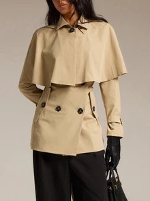 COSMINA Women's Solid Color Fashion Versatile Daily Casual Trench Coat Jacket - Apricot - View 5