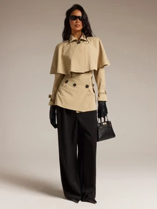 COSMINA Women's Solid Color Fashion Versatile Daily Casual Trench Coat Jacket - Apricot - View 1
