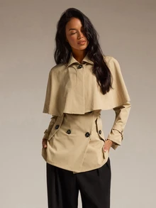 COSMINA Women's Solid Color Fashion Versatile Daily Casual Trench Coat Jacket - Apricot - View 6