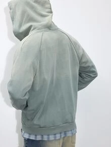 FORM&CHAOS Men's Letter Print Zipper Casual Daily Hoodie - Green - View 2