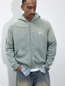 FORM&CHAOS Men's Letter Print Zipper Casual Daily Hoodie - Green - View 6